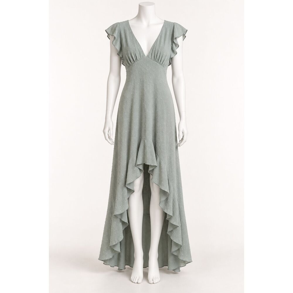 Altar’d State Women’s M Sage Green Swiss Dot High-Low Ruffle Maxi Dress